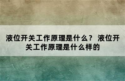 液位开关工作原理是什么？ 液位开关工作原理是什么样的